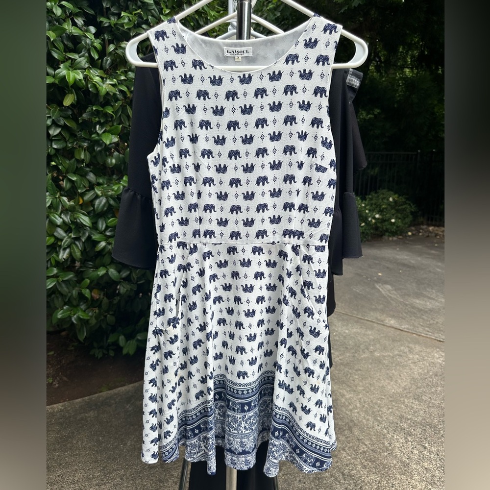 LA Soul White and Blue Elephant Print Dress